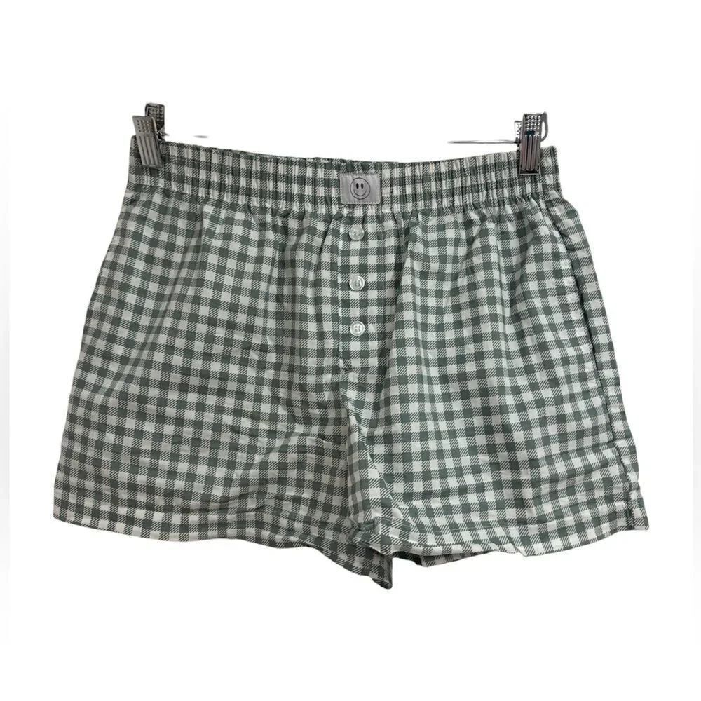Happily Grey Boxer Shorts Plaid Green EUC